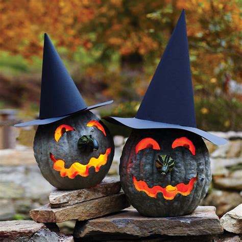 Pumpkin decorated with a witch hat for halloween festivities